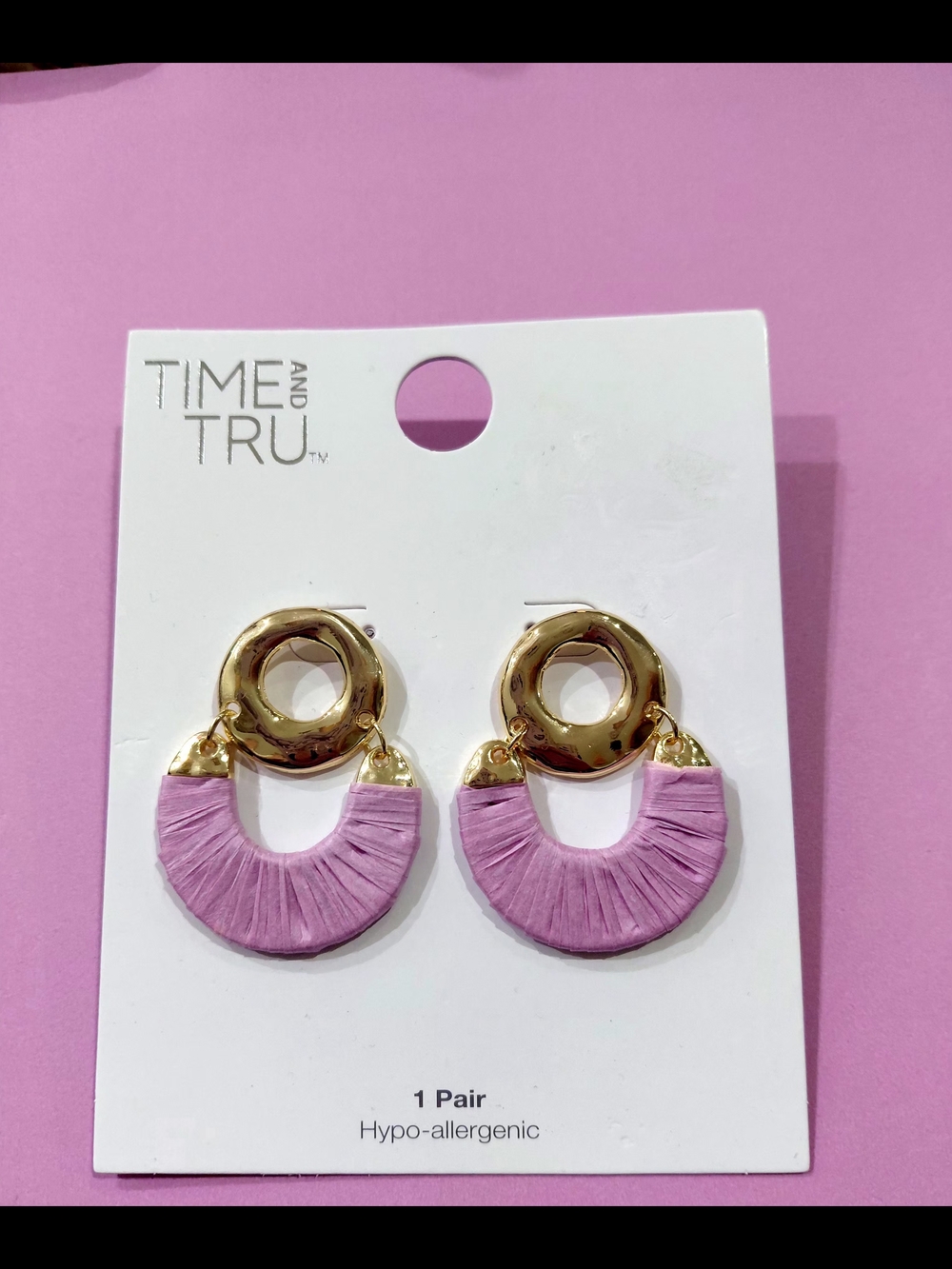 Time and Tru Gold New  Lavender Raffia Doorknocker Earrings
